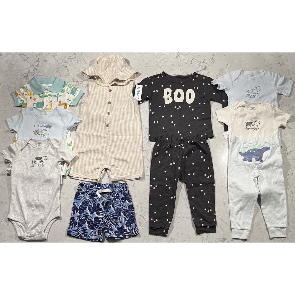 Lot Of 11 Carter's Baby Boy Clothes 24 Months 24M Rompers Outfit Sets 2 NWT